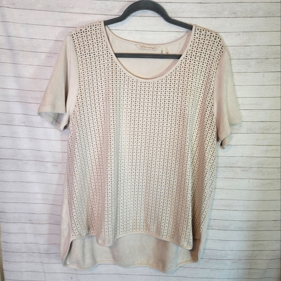 SOFT SURROUNDINGS CREAM FAUX SUEDE EYELET SHORT SLEEVE BLOUSE, SZ XL - Picture 1 of 10